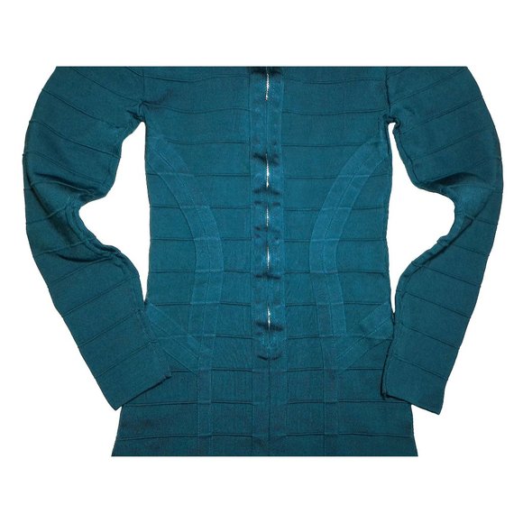 Bebe Dark Teal Mock Neck Cutout Chest Long-Sleeve Stretchy Ribbed Mini Dress - S - Picture 7 of 9